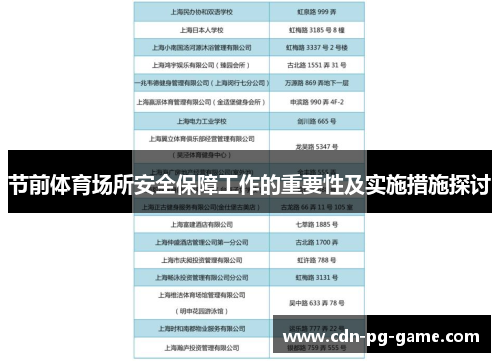 节前体育场所安全保障工作的重要性及实施措施探讨 节前体育场所安全保障工作的重要性及实施措施探讨